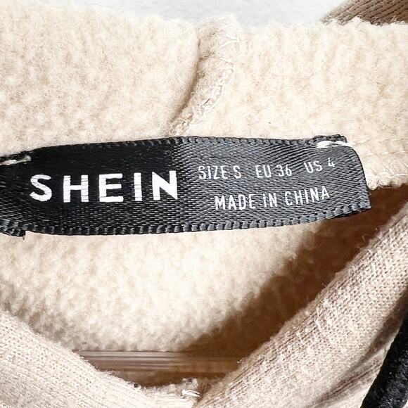 SHEIN Womens Bear Print Kangaroo Pocket Drawstring Hoodie Pullover Beige Size S - Picture 4 of 7